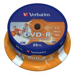Foto: 1x25 Verbatim DVD-R 4,7GB 16x Speed, wide printable