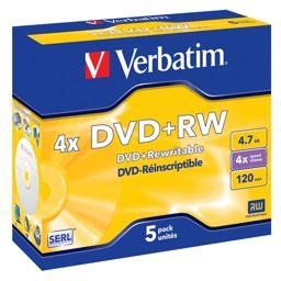 Foto: 1x5 Verbatim DVD+RW 4,7GB 4x Speed, matt silver Jewel Case